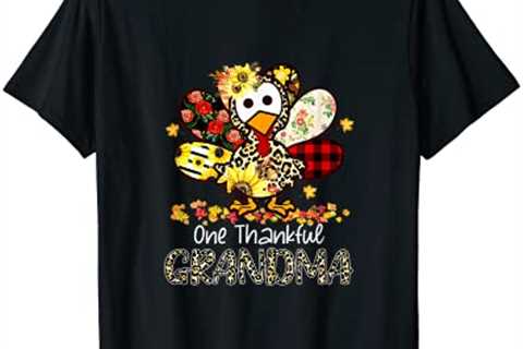 Funny One Thankful Grandma Leopard Turkey Thanksgiving T-Shirt