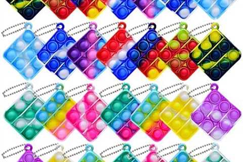 28 Pcs Mini Pop Fidget Toy Pack Simple Bubble Popping Keychain, Squeeze Rainbow Stress Relief..