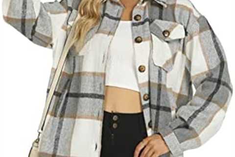 Daacee Casual Plaid Shacket for Women Fall Winter Wool Blend Long Sleeve Button Flannel Shirt Jacket