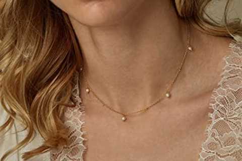 Necocy Dainty Pearl Necklace for Women, 14K Gold Plated Pearl Necklace Pearl Choker Necklace Pearl..