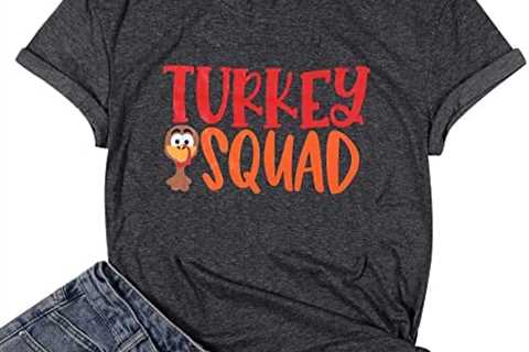 KIDDAD Turkey Squad Shirt Women Funny Thanksgiving T Shirt Casual Short Sleeve Fall T-Shirt