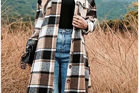 Aiivcxy Women Long Plaid Shacket Jacket Flannel Button Down Jacket Long Sleeve Lapel Pocket Plaid..