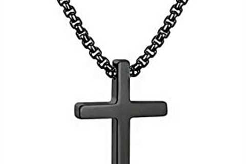 M MOOHAM Cross Necklace for Men, Silver Black Gold Stainless Steel Plain Cross Pendant Necklace for ..