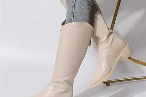 Wide Calf Knee High Boots for Women Leather Ladies Fashion Solid Color Leather Pointed Toe Knee..