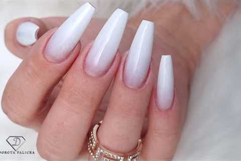 Faded French manicure nails. Easy ombre french nails for beginners using sponge. Babyboomer Nails