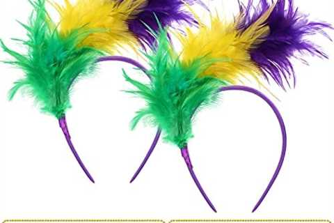 2 Sets Mardi Gras Headband with Necklaces Mardi Costume Accessories Masquerade Party Decorations..