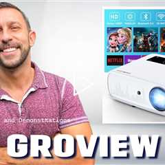 GROVIEW Projector, 15000lux 490ANSI Native 1080P WiFi Bluetooth Projector, 300'' 😁